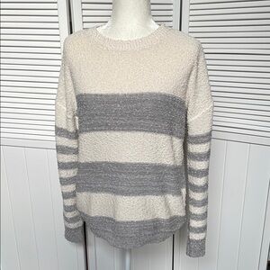Knox Rose Gray Cream Striped Crew Neck Sweater XS